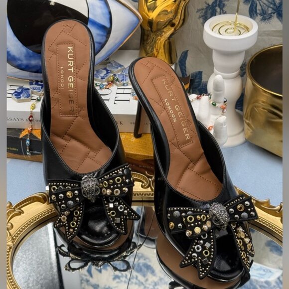 🆕 KURT GEIGER LONDON 🧿 NWOB Belgravia Stud Bow Mule Heel, Black - Sz 37 US 7 - Picture 3 of 15